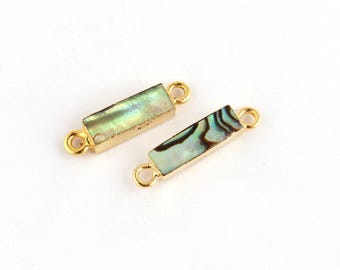 Natural Abalone Shell Bar Connector: Gold Electroplated DIY Jewelry Charm 12x4mm