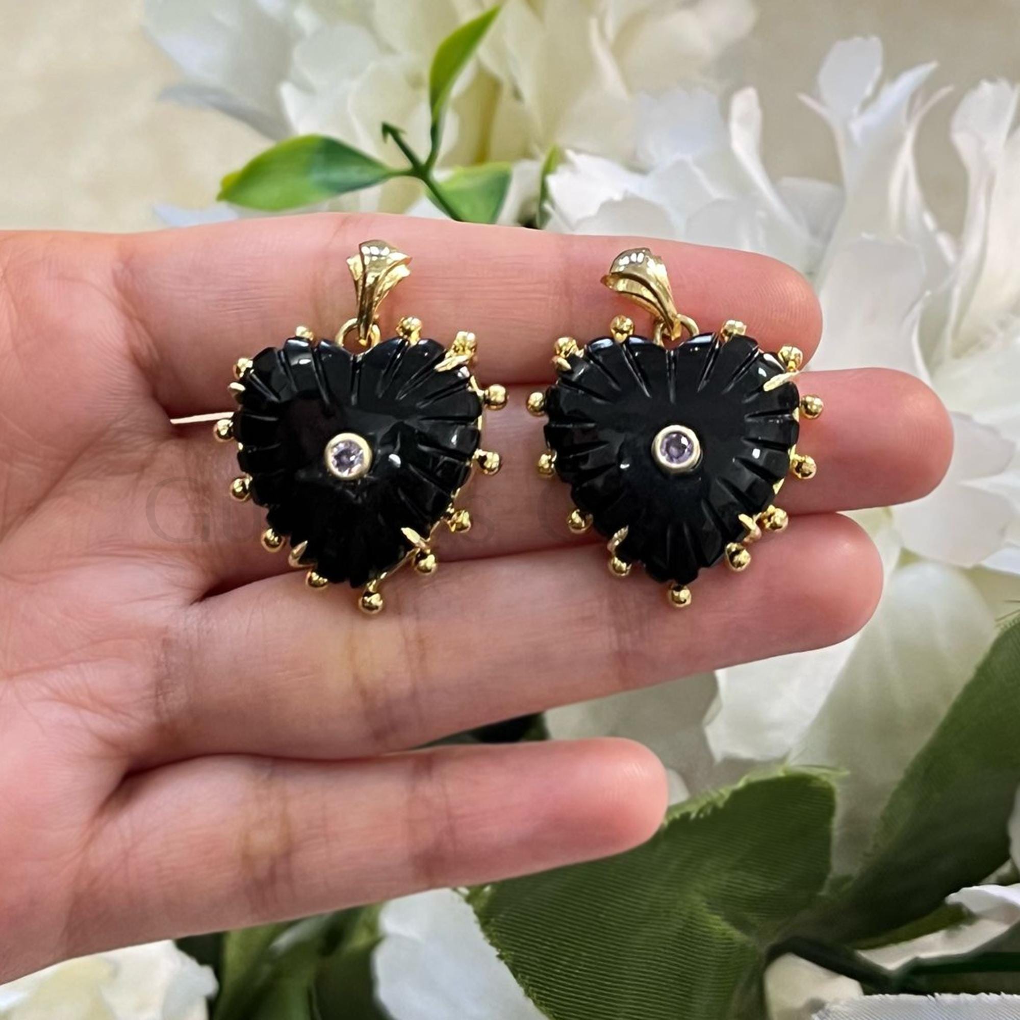 Black Onyx Heart Pendant Charm