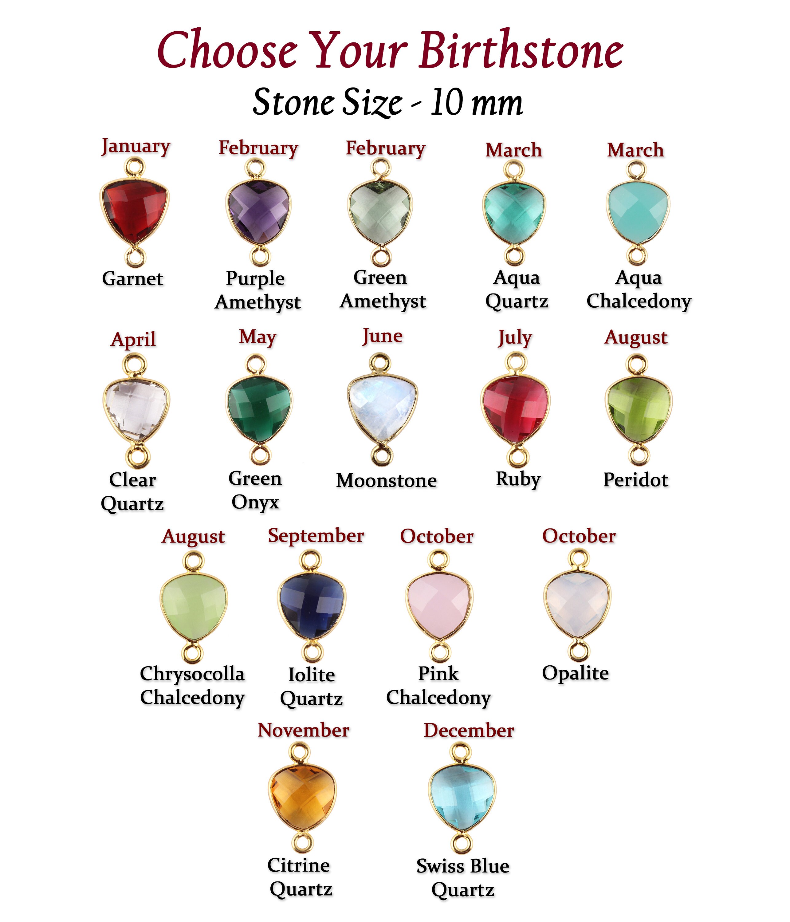 Hydro Quartz Birthstone Charm, Trillion Cut Gemstone Bezel Set Connector