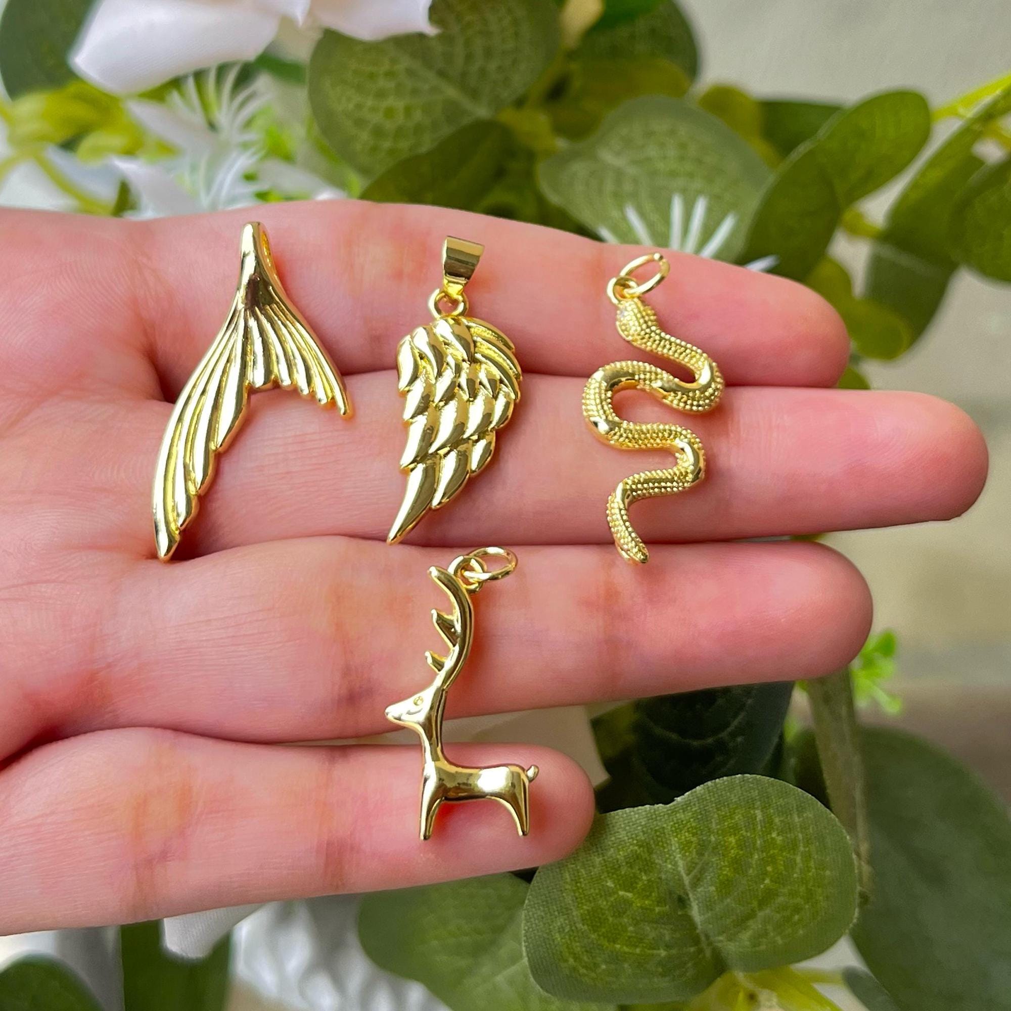 Gold Plated Brass Charms, Mermaid, Angel Wing