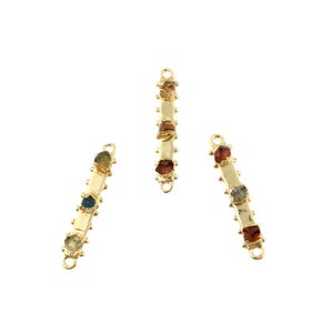 Raw Gemstone Pendant Charm Connectors: 18k Gold Plated DIY Bracelet Necklace Components 3 Pcs