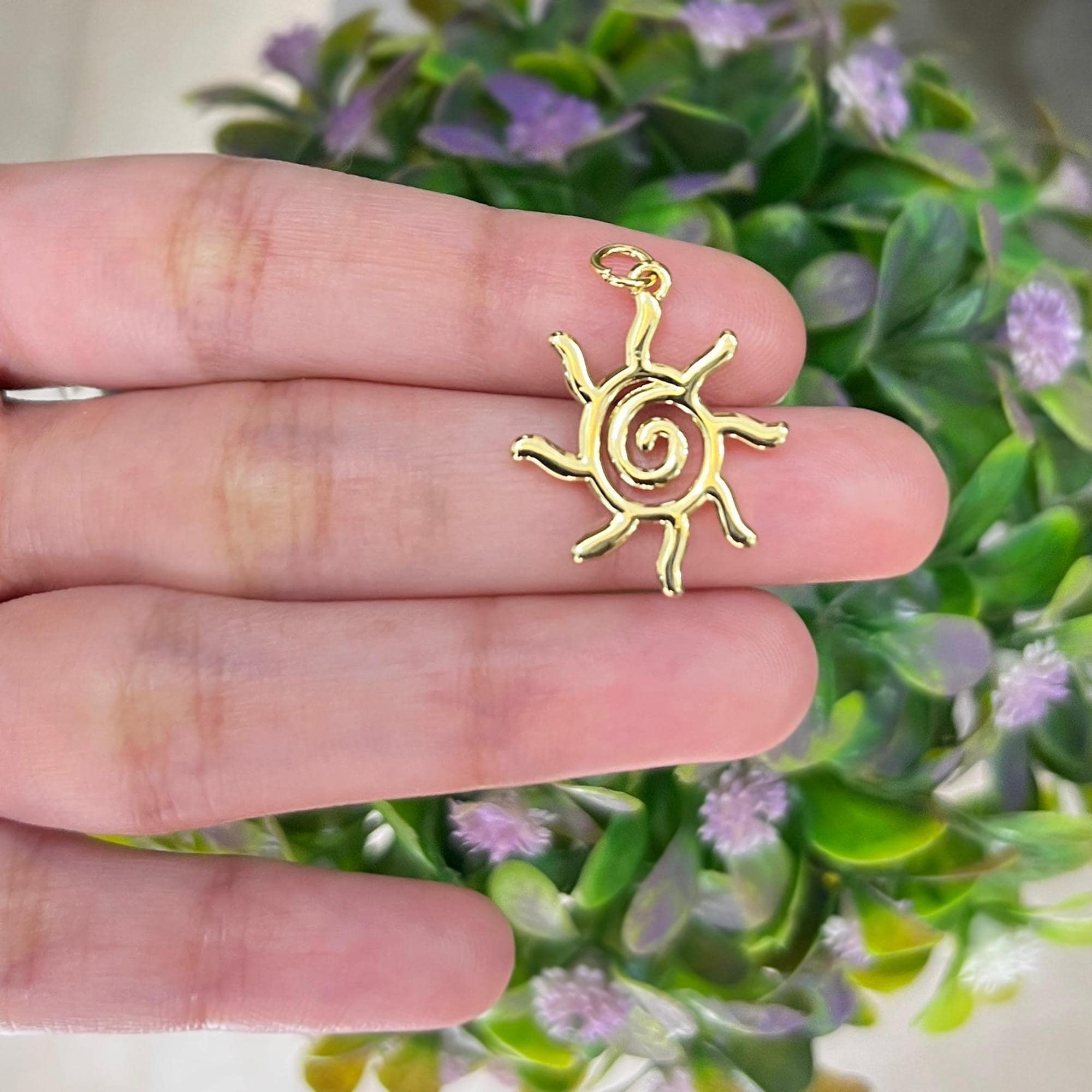 18K Gold Filled Sun Charm, Boho Spiral Pendant, 26mm Boho Necklace Connector Jewelry
