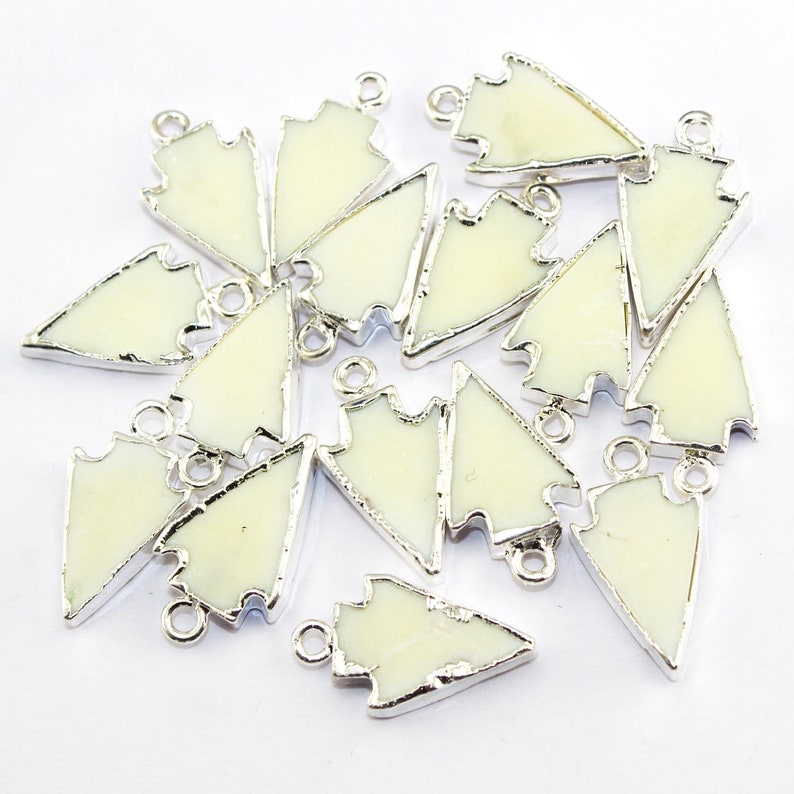 Finding Jewelry Making Supplies Charms Connectors Arrowhead Shape Natural White Agate Silver Plated Connectors DIY Pendants Connectors