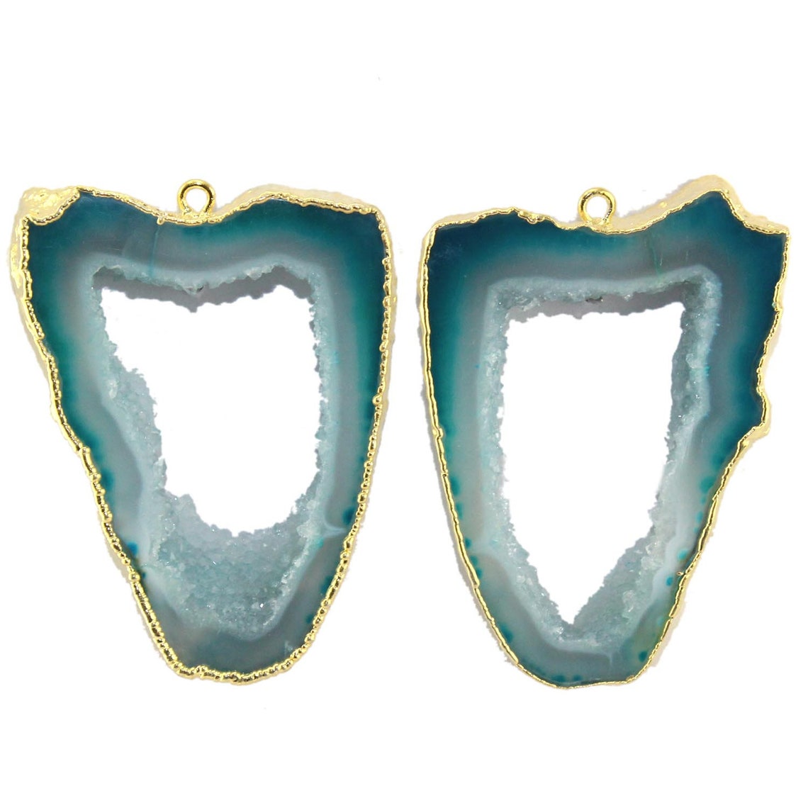 Lot De 4 Attaches Plaquées Or Pour Créations De Bijoux - Tranches De Géode Naturelle Marron/rose
