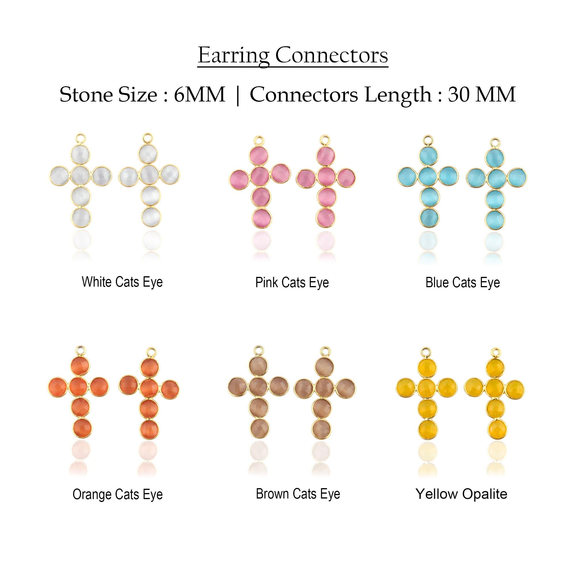 Cross Charm Earring Connector, Gold Plated Brass Bezel Hydro Cat's Eye Gemstone