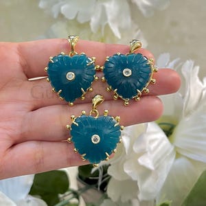 Apatite Jade Heart Pendant with Tiny CZ Center Carved Gemstone Gold Plated Handmade Jewelry Making Pendant For Necklace Selling Per Pcs
