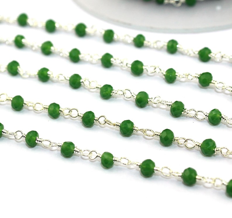 Wire Wrapped Rosary Chain Chain By Foot 3-3.5 mm Faceted Green Onyx Silver Plated Rosary Chain Beaded Chain Finding Beads Supplies