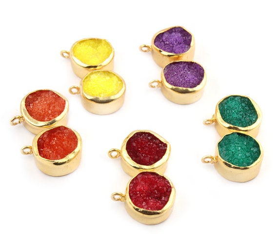 Natural Sugar Druzy Gold Plated Earrings Pairs Connectors DIY