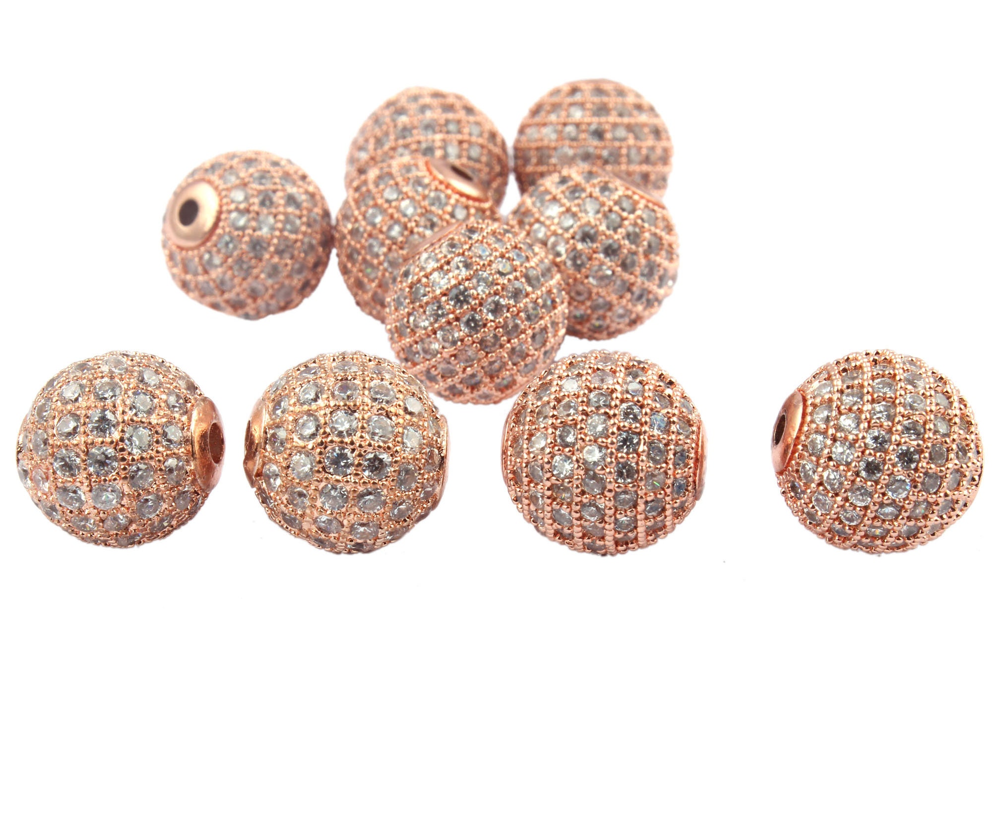 12mm Round Rose Gold Plated Beads Rose Gold CZ Quartz Spacer Etsy