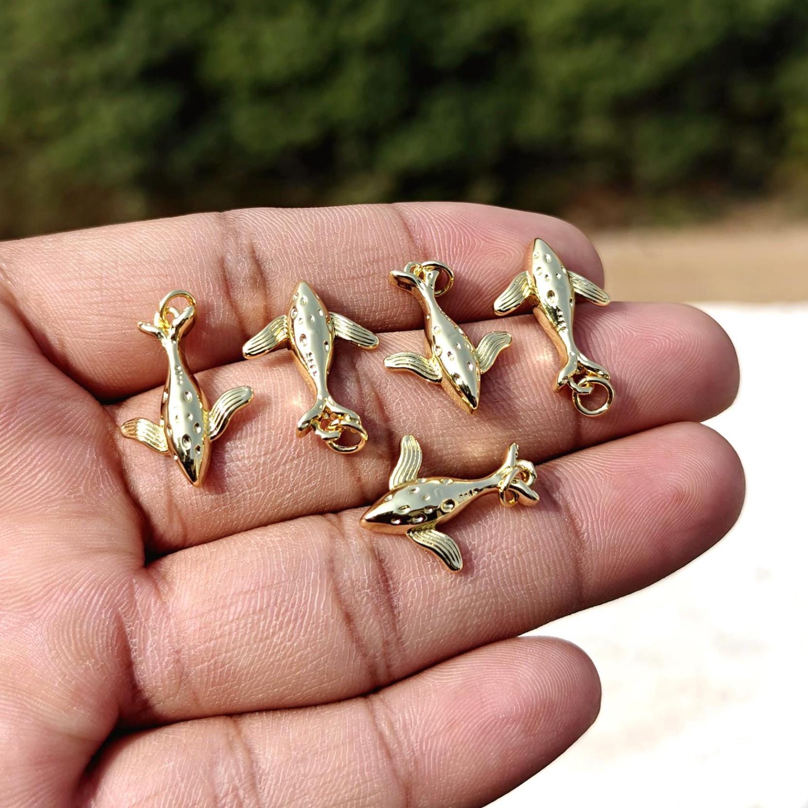 18K Gold Plated Whale Charm, Nautical Jewelry