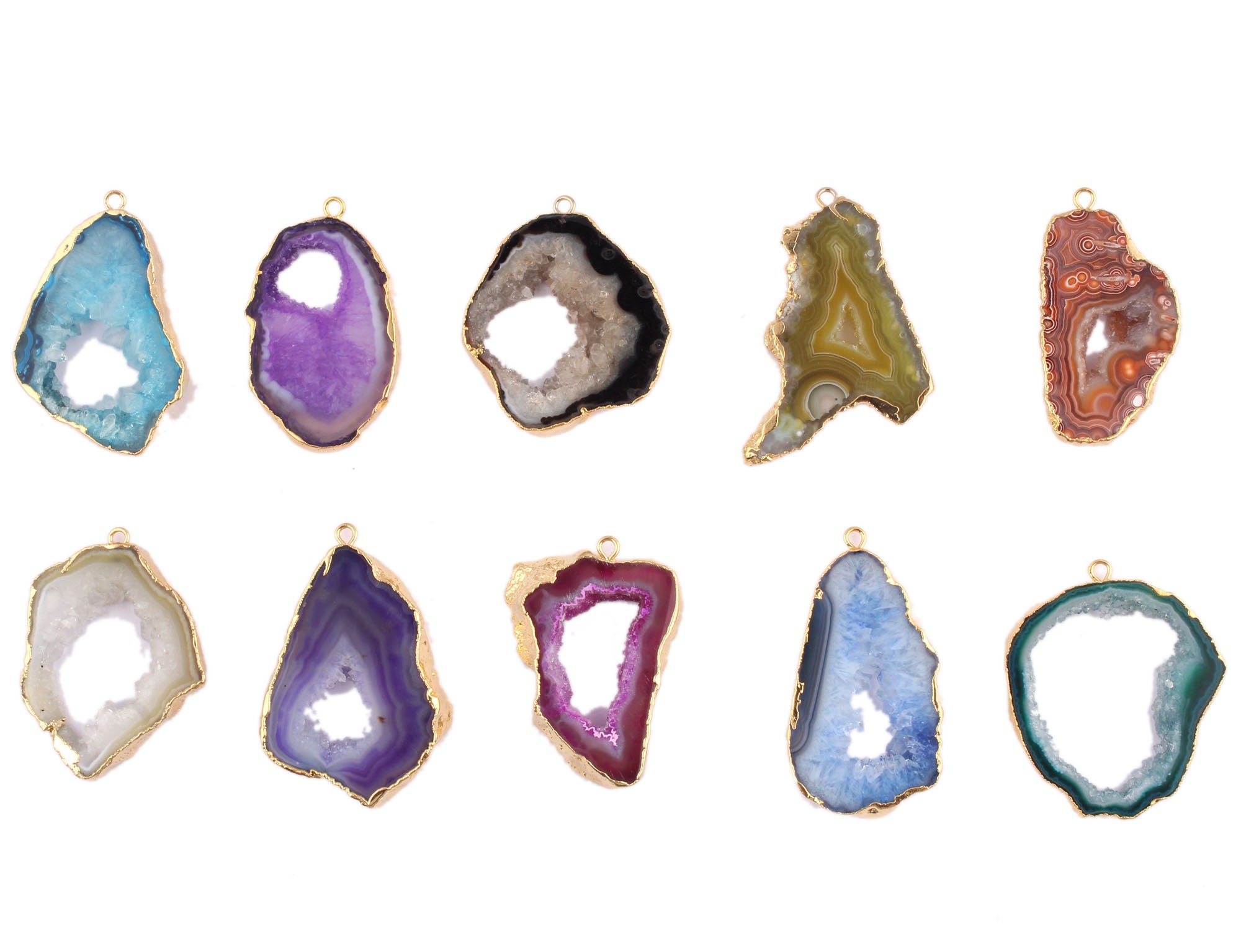 DIY Single Bail Geode Connectors Natural Geode slice Gold Etsy