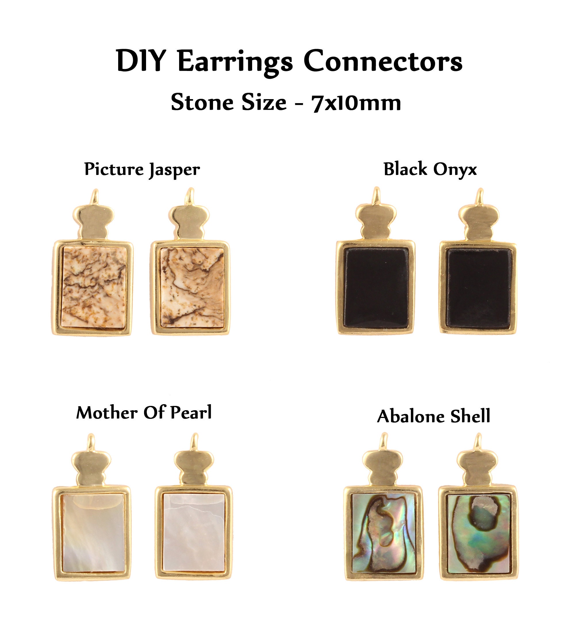 Rectangle Mother of Pearl, Onyx Earrings Connectors