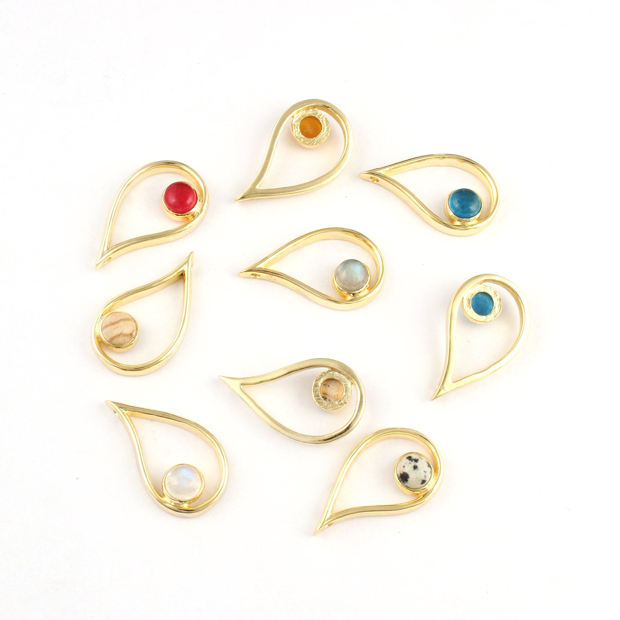 Natural Gemstone Drop Connectors, 6mm Round Moonstone Jade Pendant Charms
