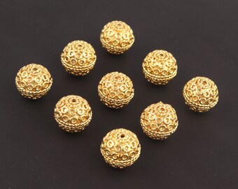 14.5mm Round Gold Plated Designer Beads, Designer Beads, Solid Brass Beads, Beads Jewelry Making Supplies, Finding Gold Round Beads, 5pc