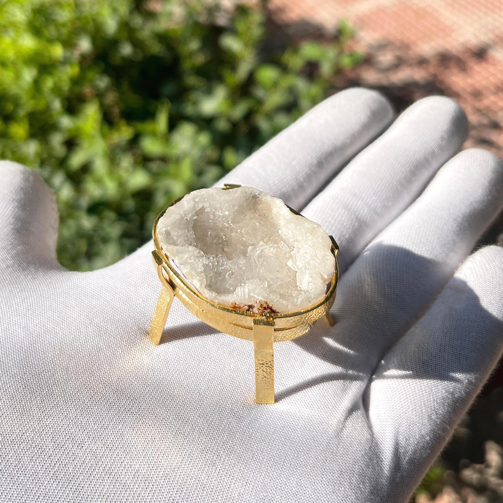Natural Druzy Geode Sphere, Gold Plated Display Stand, Home Decor