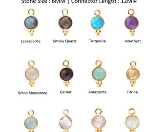 6mm Round Gemstone Bezel Charm: Gold Plated Pendant Necklace Connector Supply