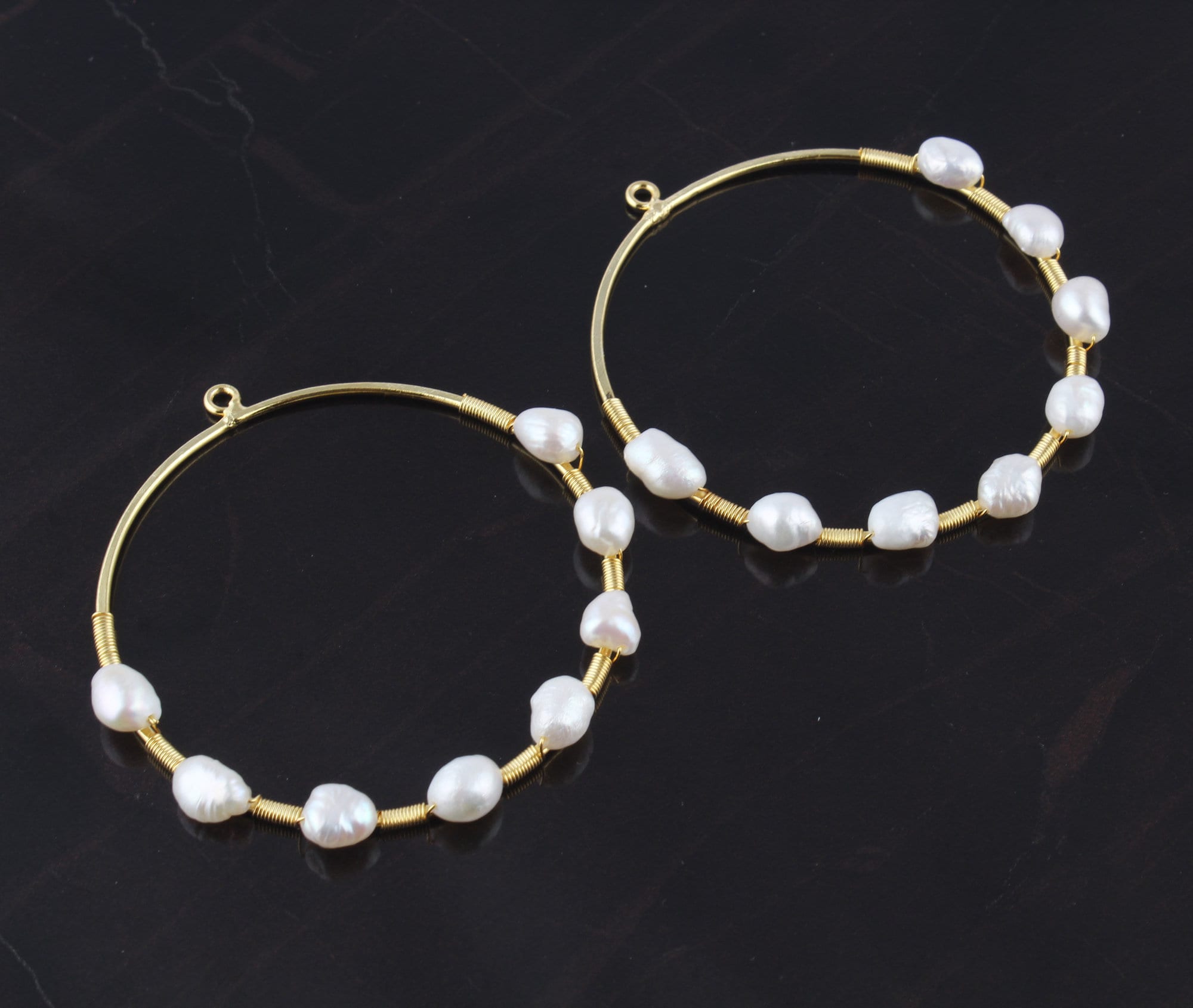 Gold Plated Hoop Earring Connectors, Mother of Pearl, Herkimer Gemstone