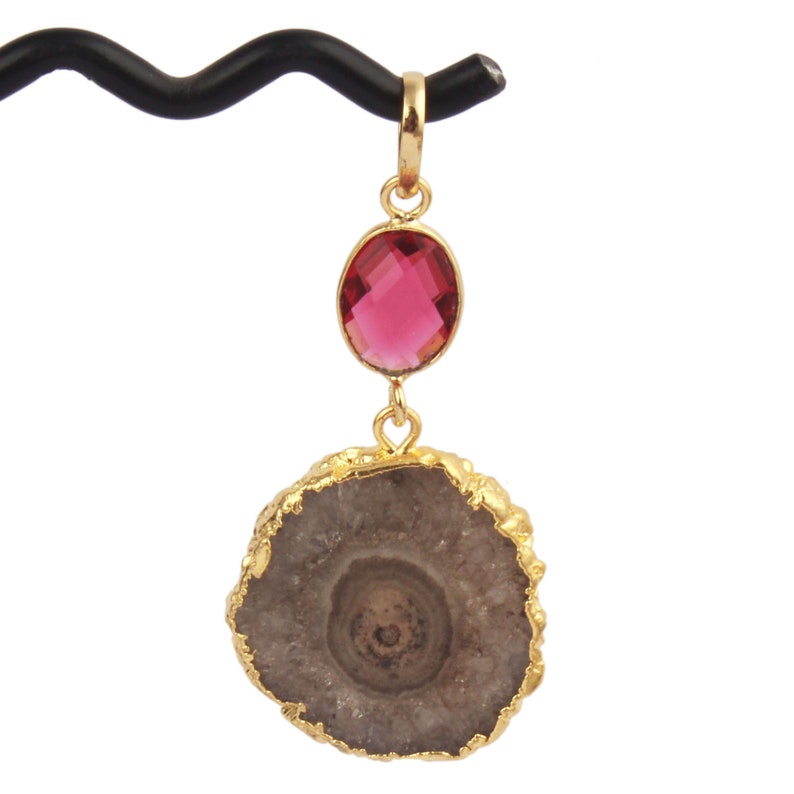 Genuine Geode Druzy Gold Plated DIY Pendant Connectors Finding Jewelry Making Supplies Natural Solar Quartz With Hydro Quartz Gemstone