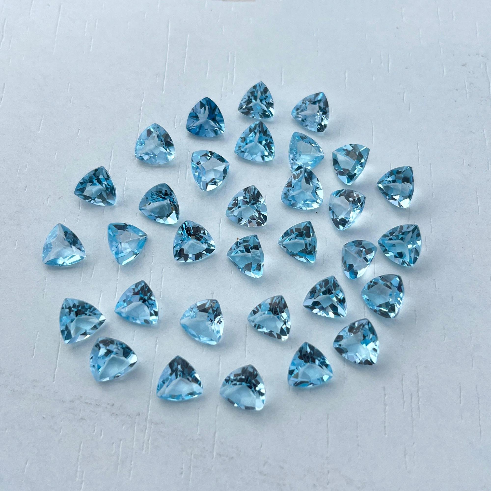 Swiss Blue Topaz Gemstones, 8-9mm Trillion Cut, Lot of 10 Gemstones For Jewelry