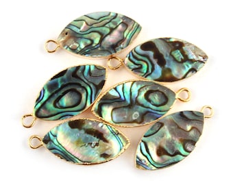 Natural Abalone Shell Gold Plated Connectors, Single Bail Multi Shape Abalone Necklace Pendant Charm,  Abalone Shell Jewelry Making Finding