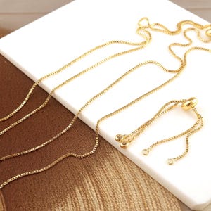 Gold Plated Adjustable Bolo Bracelet: 32” Necklace Box Chain Jewelry Finding