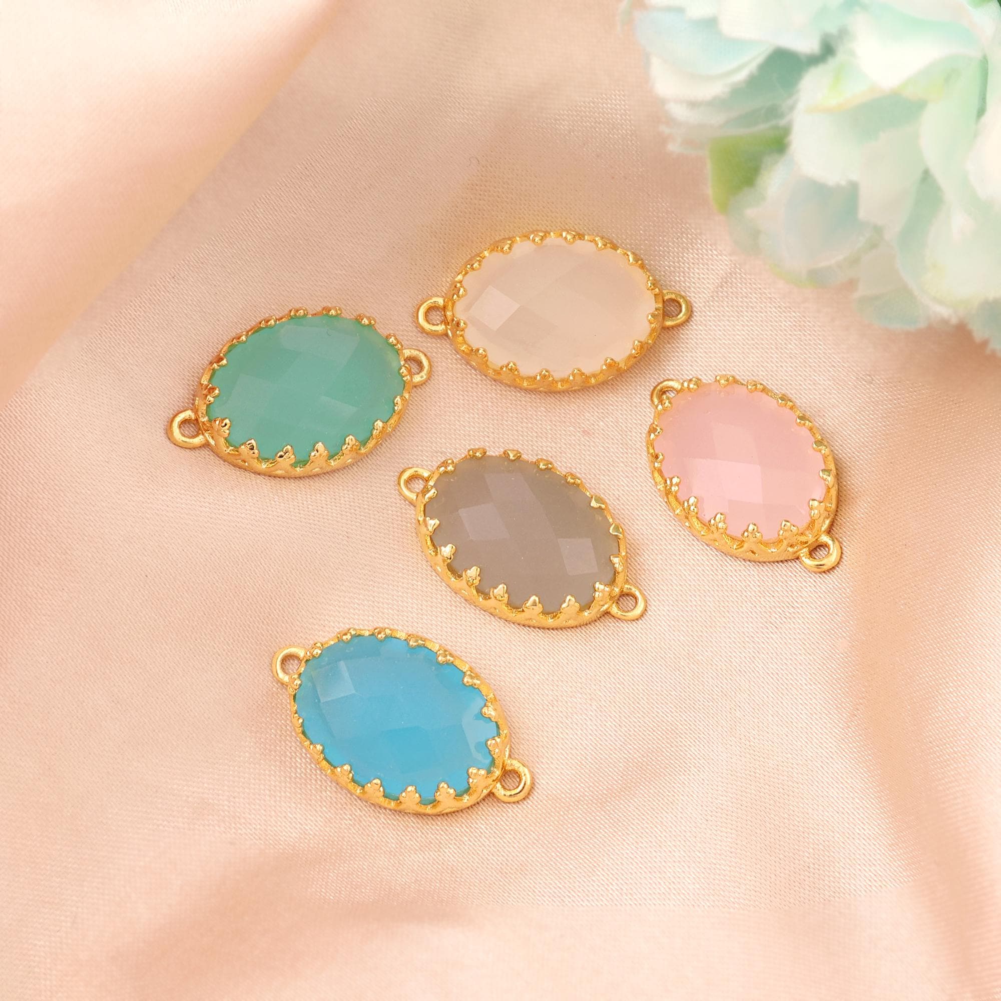 Hydro Quartz Chalceodny Charms Connector Gold Plated Designer Bracelet For