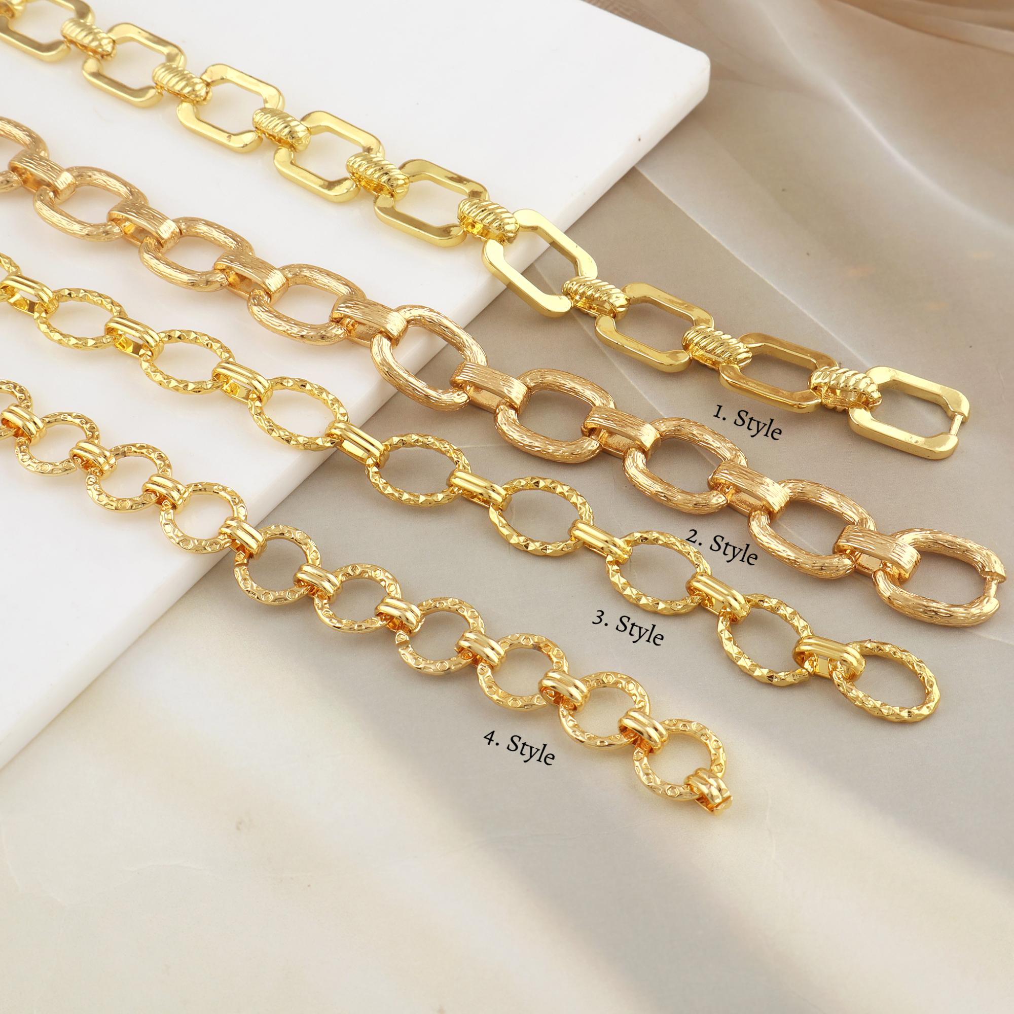 18k Gold Plated Round Oval Link Chain, Designer