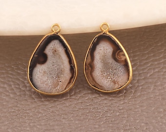 Geode Druzy Earring Connector : Natural Drusy Gold Plated Bezel Set DIY Jewelry Making