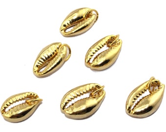 Gold Shell Charms, Gold Plated Pendant Charm, Cowrie Shell, DIY Cowrie Bracelet Charms, Shell Connector, Beach Style, DIY Cowrie Pendant