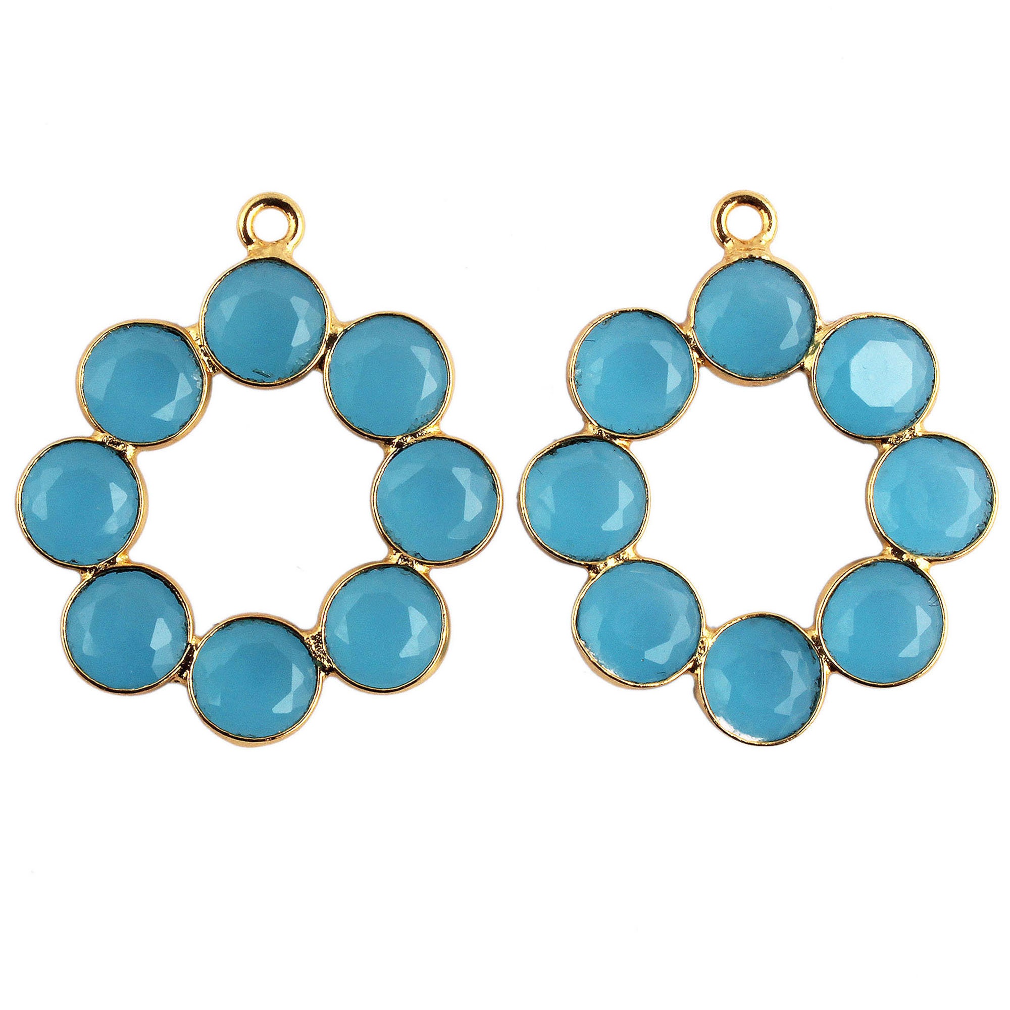 Sky Blue Chalcedony Earring Connector Pair, Gold Plated Brass