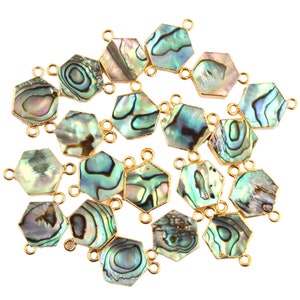 Abalone Shell Hexagon-kopplingar: Förgylld dubbelhängeberlock, 5 st
