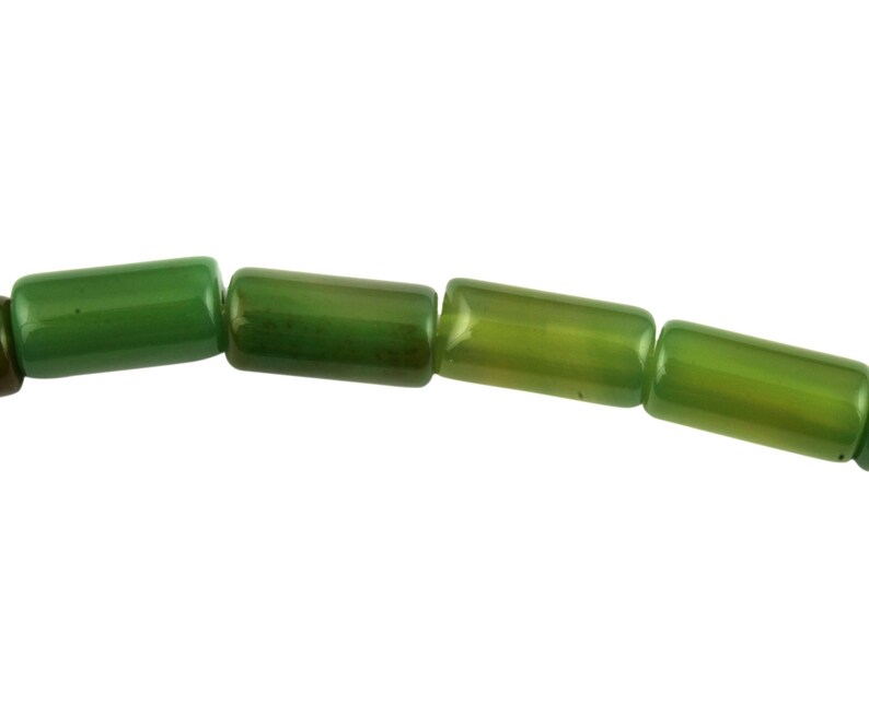 Tube Shape Beads 25 Piece One Strand DIY Beads Strand 8X15mm Lite Green Agate Beads Strand Central Drill Stones Lite Green Agate Strand