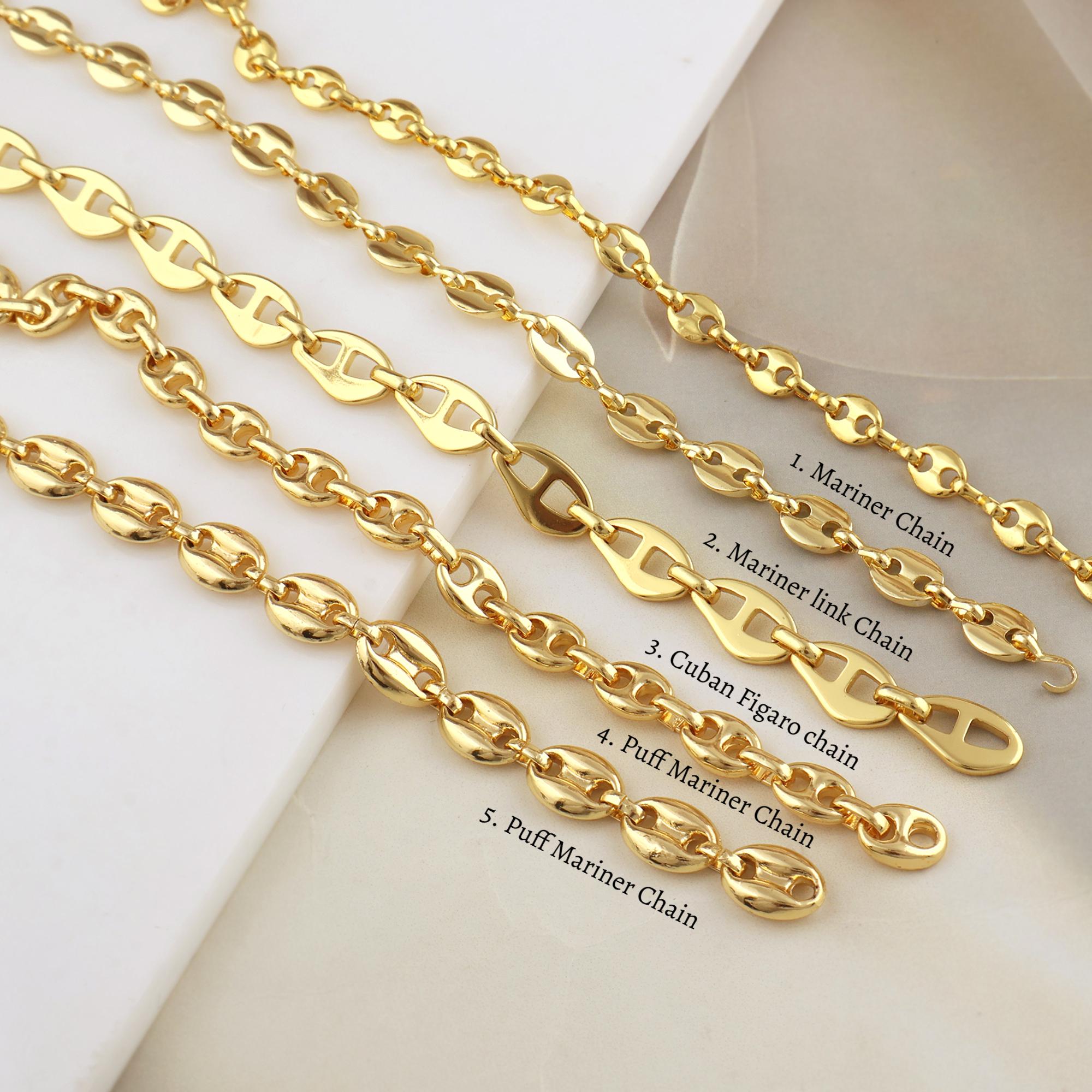 18k Gold Plated Mariner Link Chain, Jewelry Chain By Meter