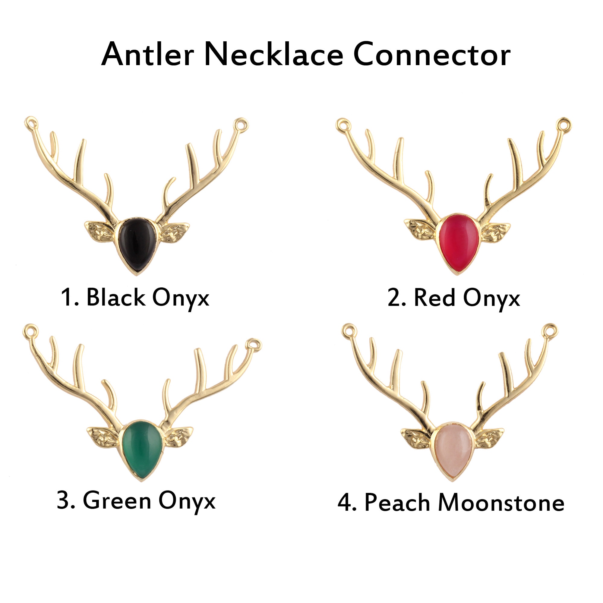 Antler Necklace Connector, Peach Moonstone Gold Plated Stag Pendant Necklace