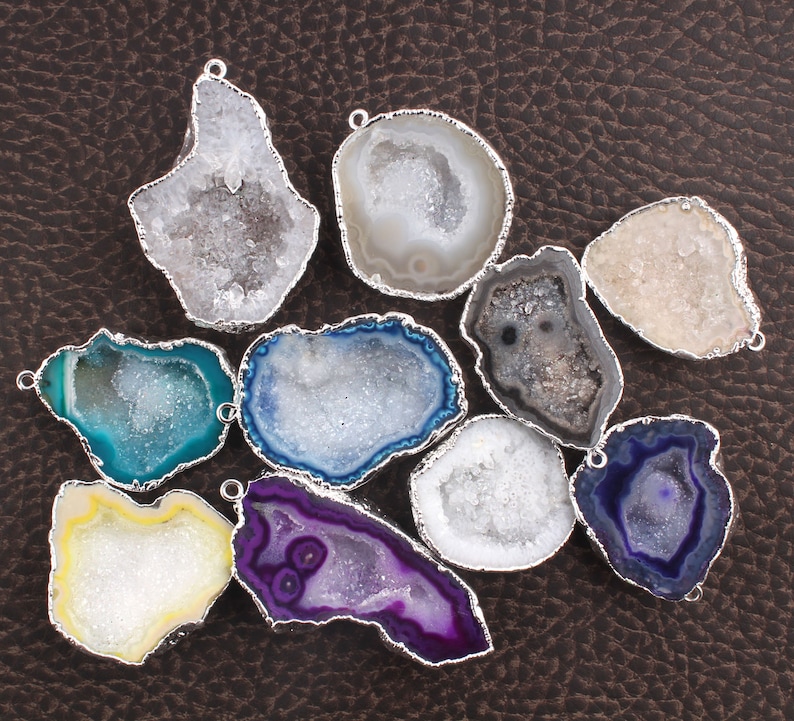 Geode Druzy Connector Single Bail Connectors Pendant Connector 10pc Silver Plated Geode Druzy Natural Geode Druzy Yellow Geode Druzy