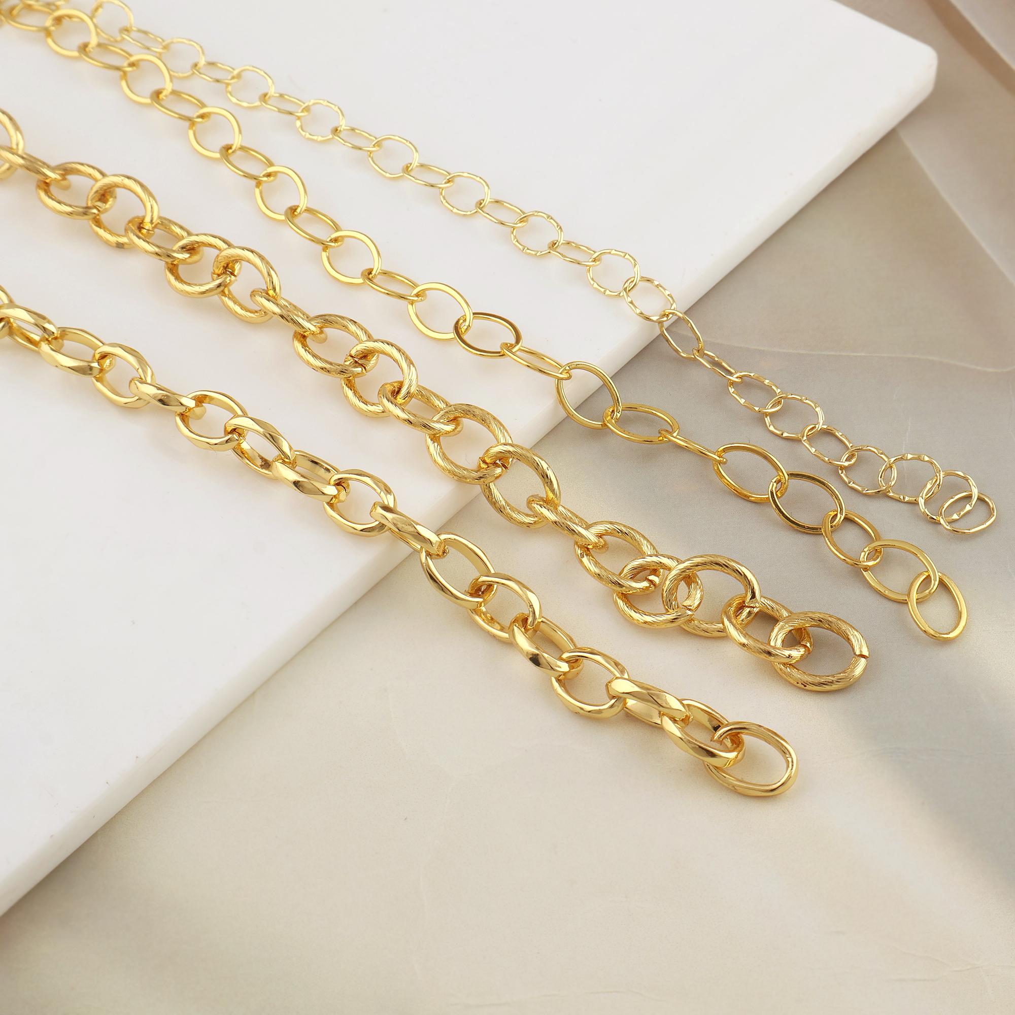 18k Gold Plated Hammer Oval Link Chain, Unfinished Cable Chain
