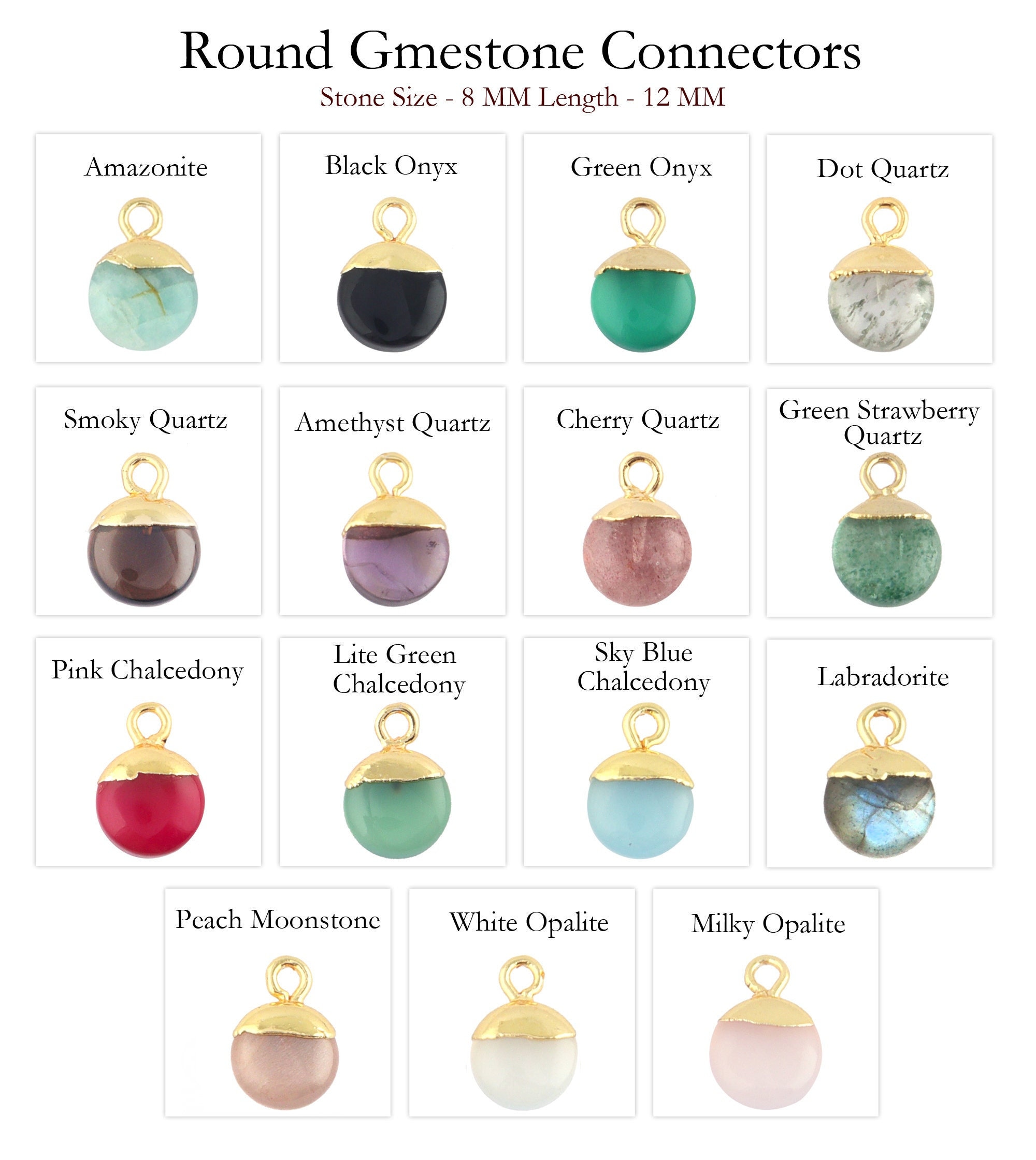 Gold Electroplated Connector Charms, 8mm Round Gemstone Pendant Jewelry
