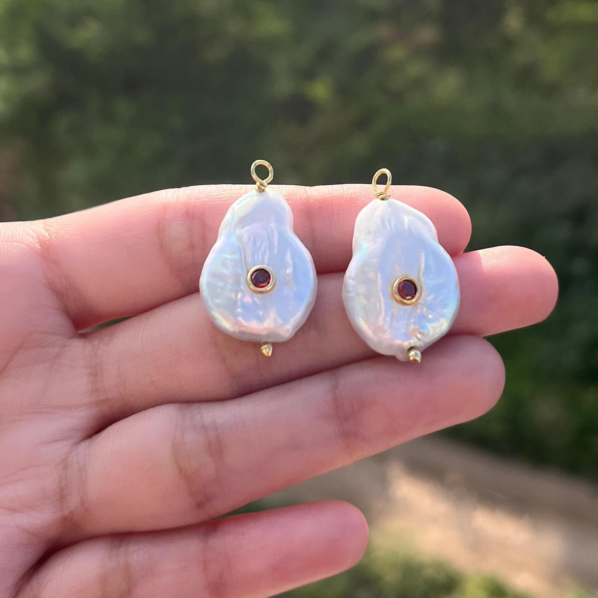 Natural Baroque Pearl Quartz Eye Gemstone Earring Connectors