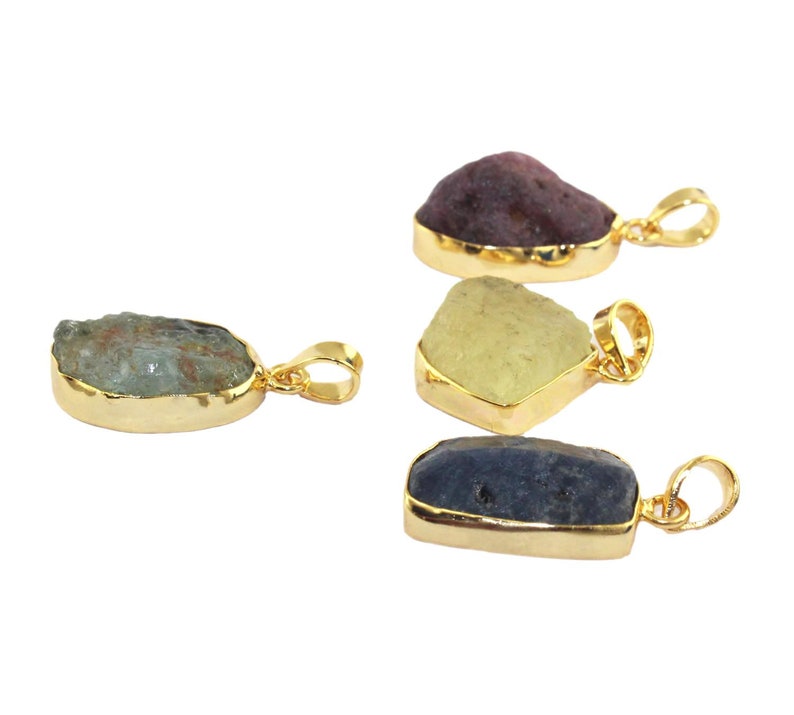 Natural Rough Turquoise Ruby Carnelian Amethyst Gold Plated Pendant Raw Stone Connectors Finding Jewelry Supplies DIY Pendants Connectors