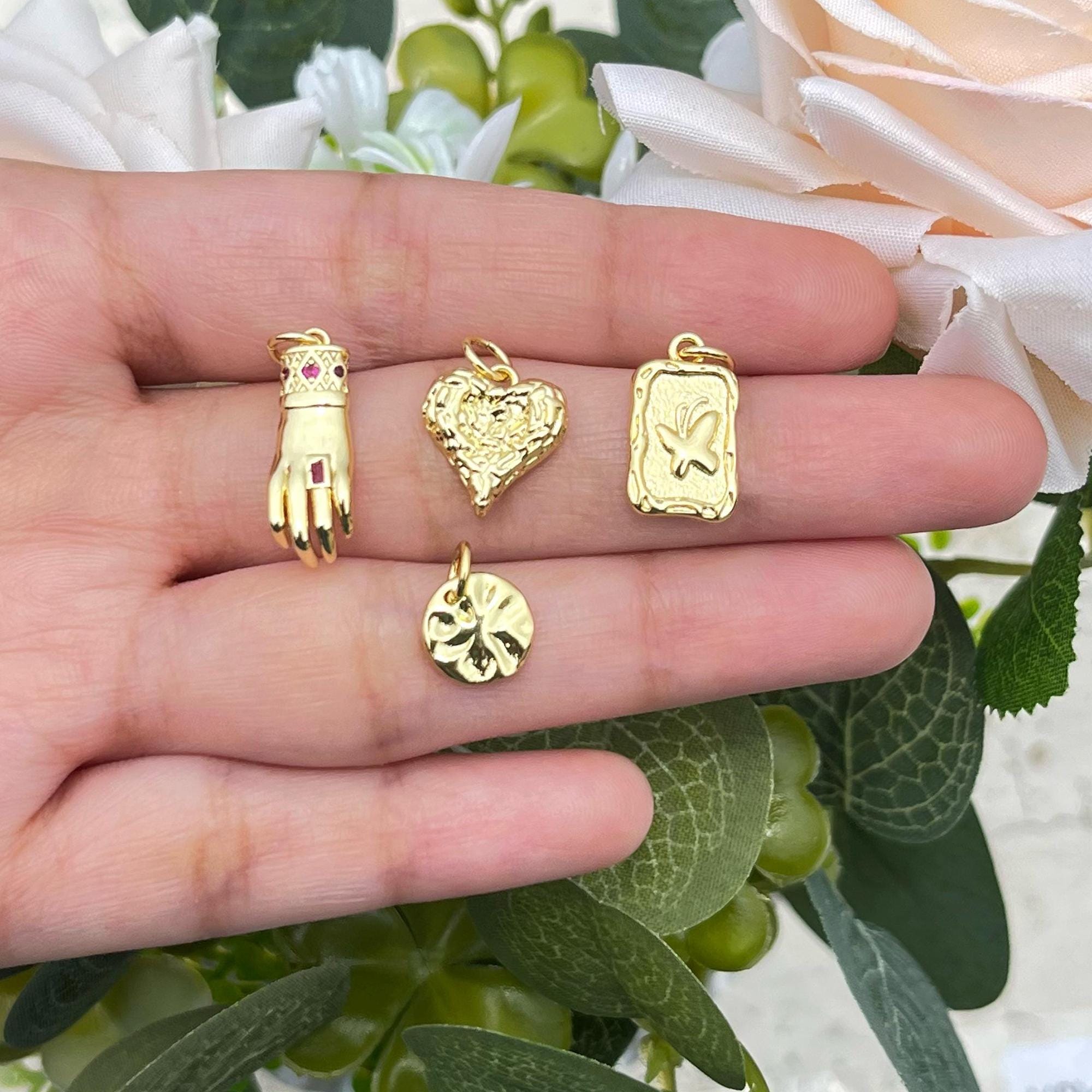 18k Gold Plated Hand Pendant, Dainty Heart Charm, Jewelry Charms Connector