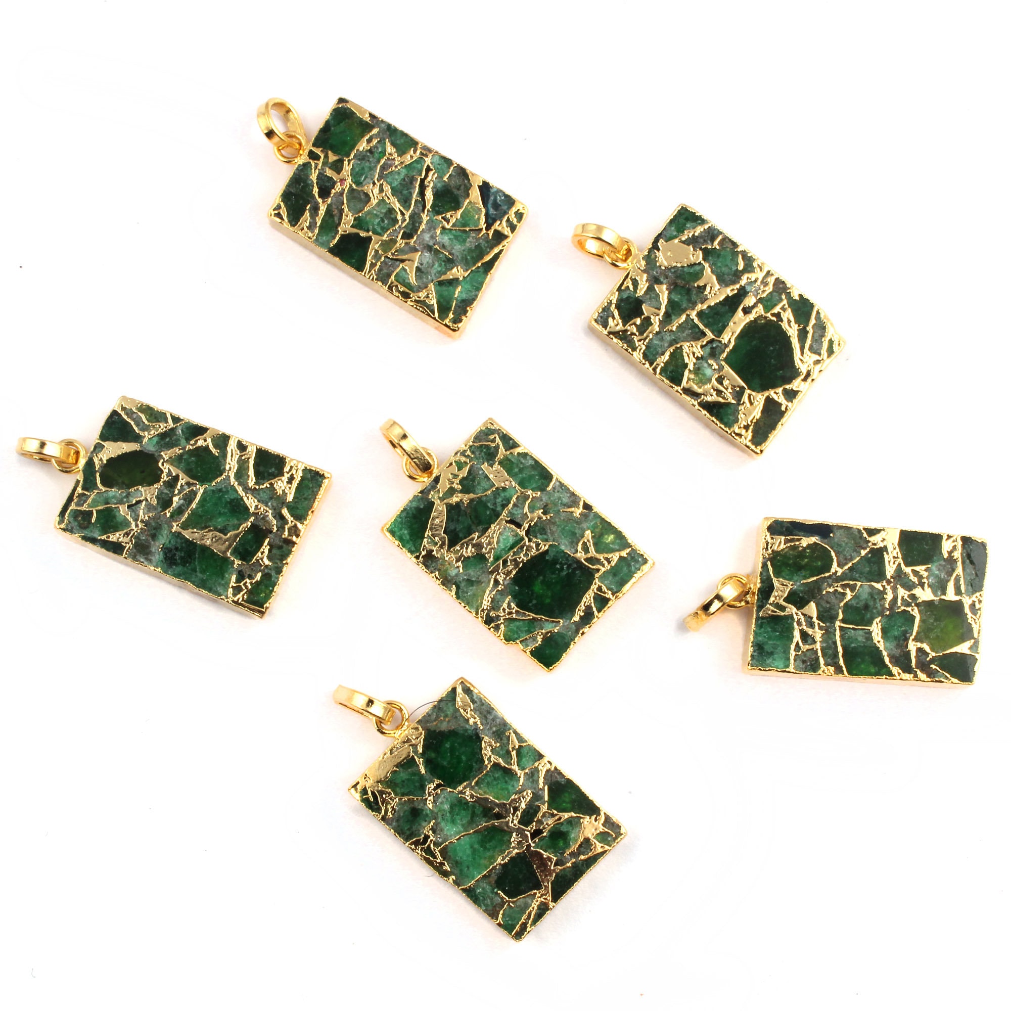 Emerald Green Jade Pendant, Gold Plated Copper Connectors