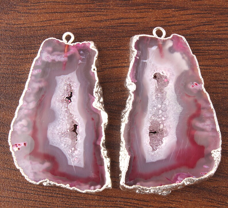 DIY Earrings Geode Supplies Pair Of Earrings Pink Purple Blue Geode Slice Natural Geode Slice Silver Plated Earrings Pairs Connectors