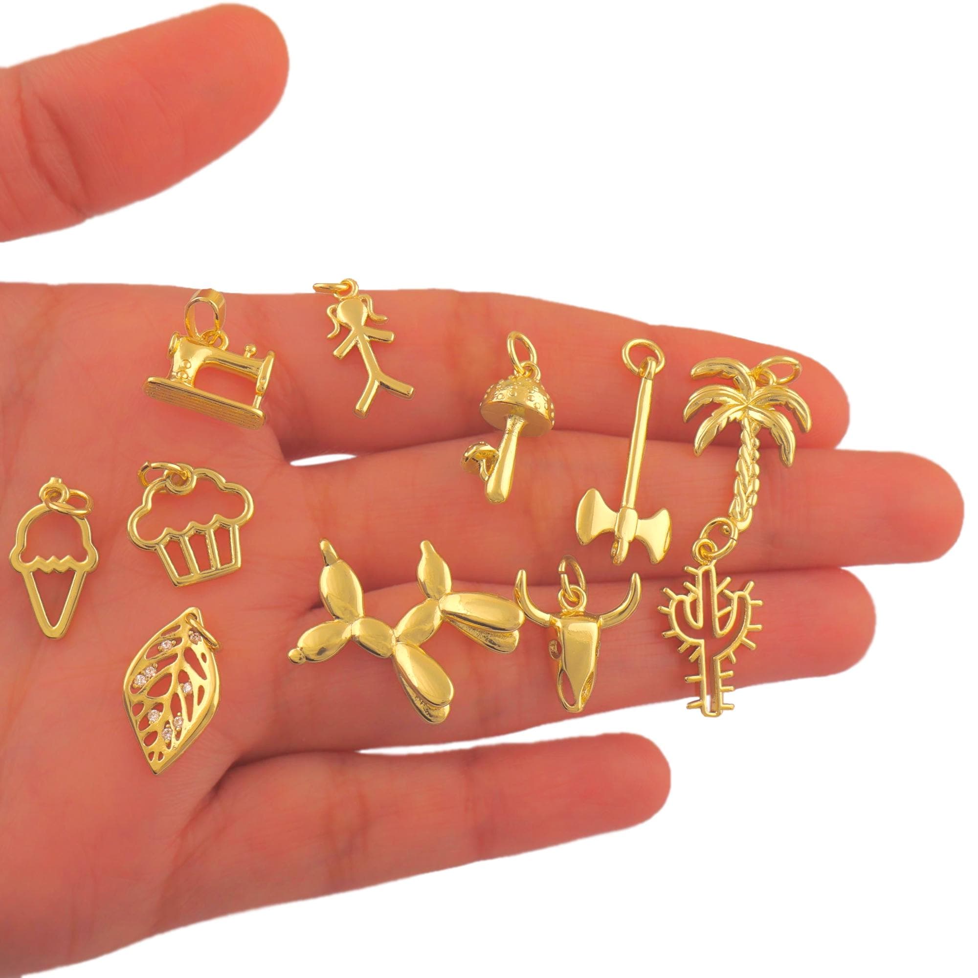 18k Gold Plated Cupcake Pendant Charms, Palm Tree Necklace Pendant