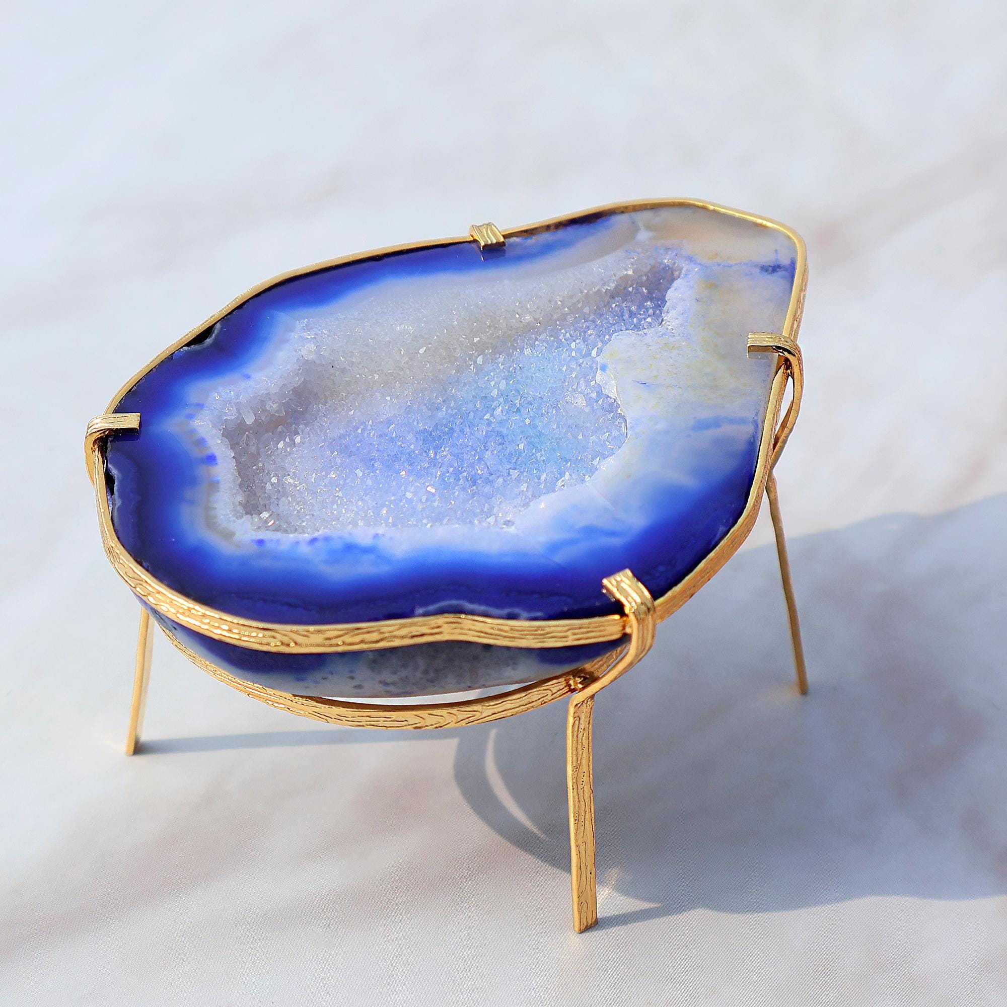 Natural Geode Druzy Gold Plated Brass Jewelry Display Stand