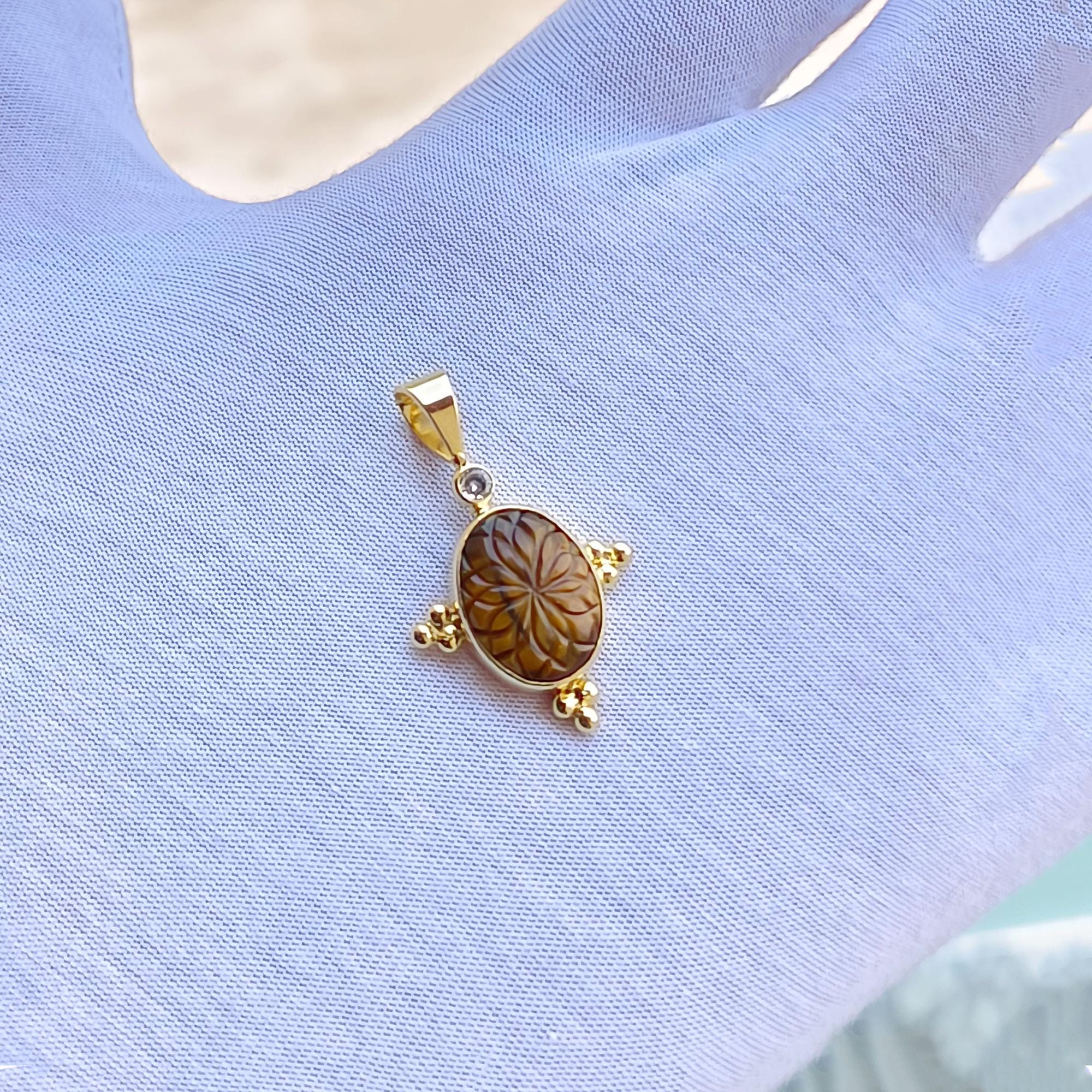 Carved Gemstone Pendant Charms, Gold Plated Zircon, Turquoise