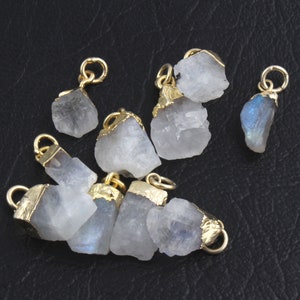 Natural Rainbow Moonstone Charm Pendant, 16mm To 22mm Raw Birthstone Gold Electroplated Connectors Wholesale DIY Jewelry Making