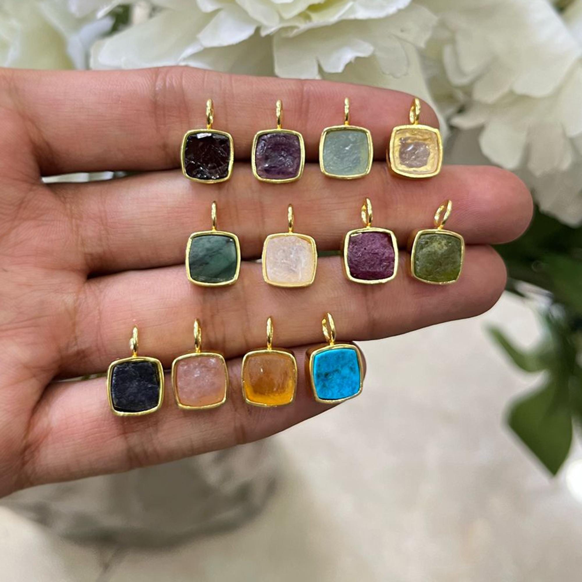 Gold Plated Raw Birthstone Pendant Charm