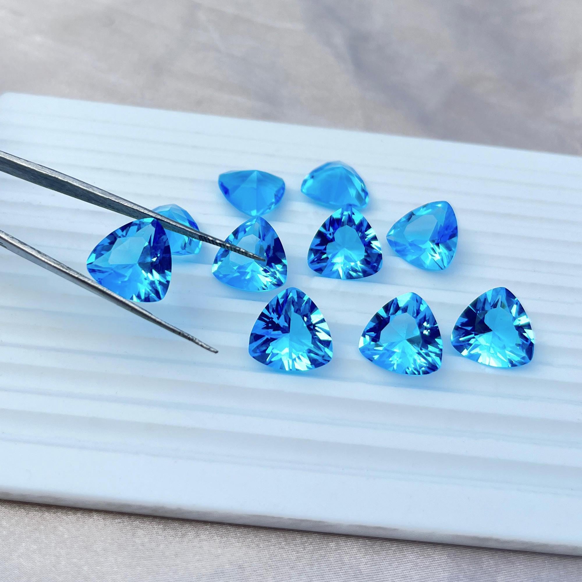 Swiss Blue Quartz Gemstones, 14mm Trillion Cut, Stone Lot 10 Pieces