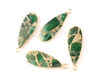 Compressed Gemstone, Pear Shape Mojave Copper Turquoise Gold Plated Earrings Making Connectors, DIY Pendant, Mixed Jade Stones DIY Connector