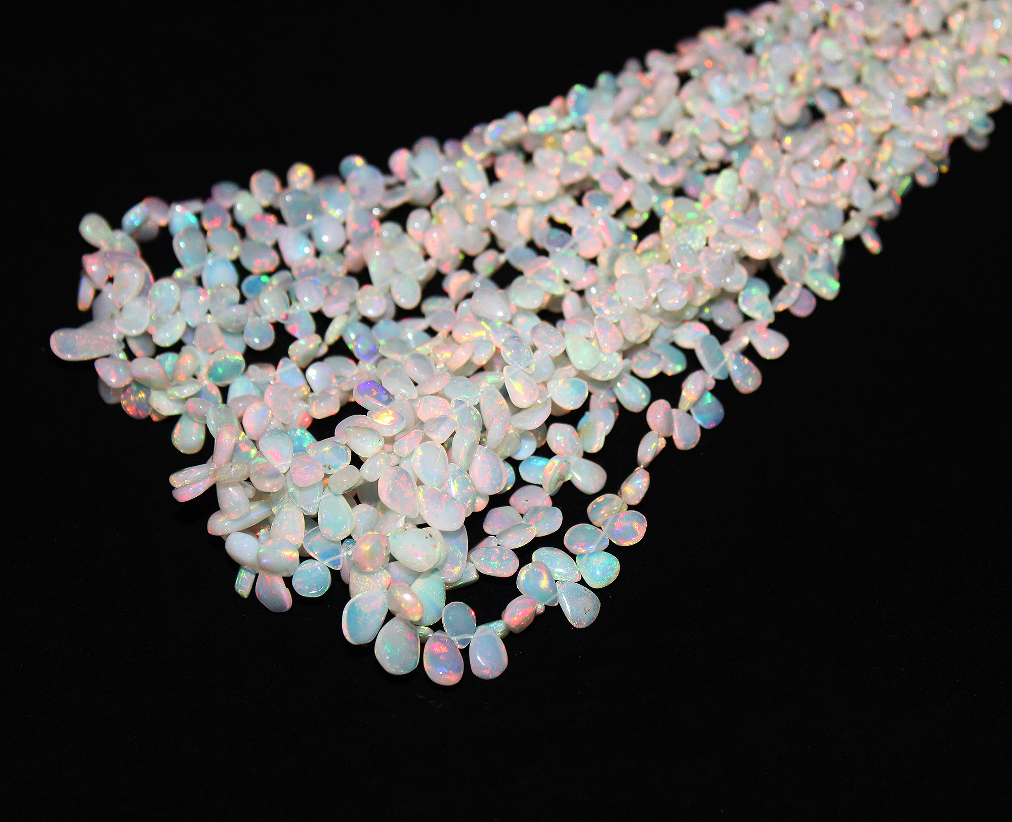 Rainbow Fire Ethiopian Opal Pear Beads Strand, 3x4mm-7x9mm Teardrop Beads 16 Inch